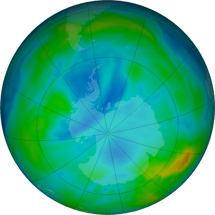Antarctic ozone map for 04 July 2020